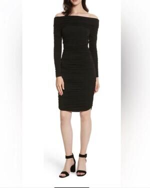 Elizabeth and James Blaise Dress Black Ruched Bodycon Midi sz M